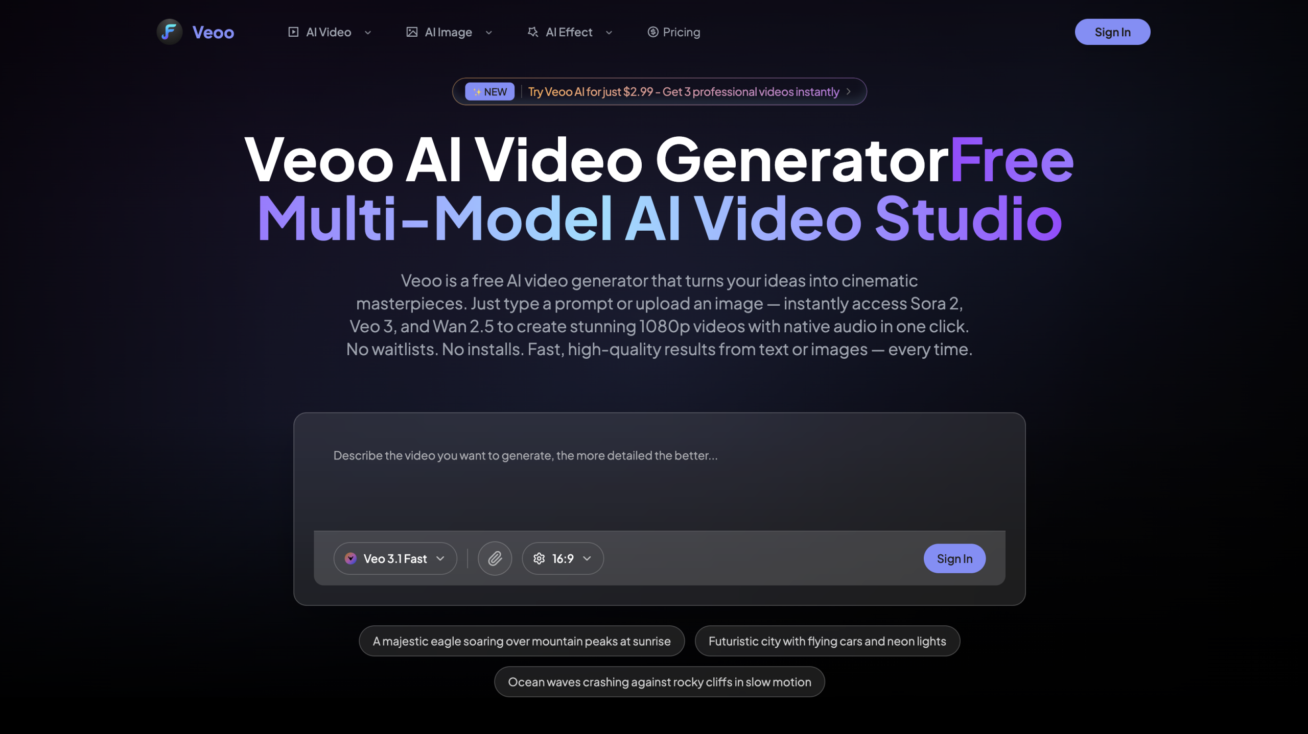 Veoo 2 - 具备原生音频和 1080p 电影级输出的 AI 视频生成器