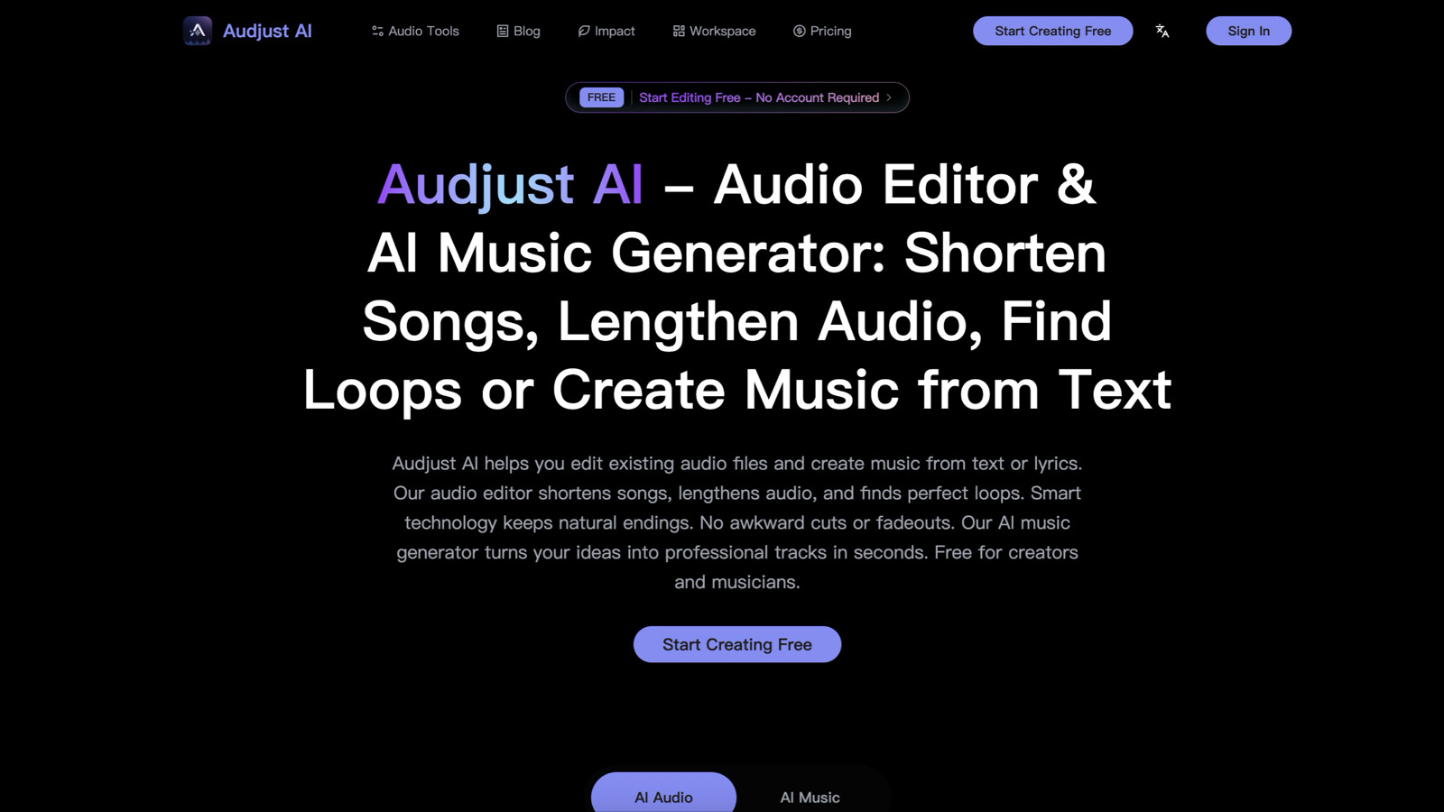 Audjust AI - 智能音频剪辑工具 | 精准缩短、延长与循环 截图