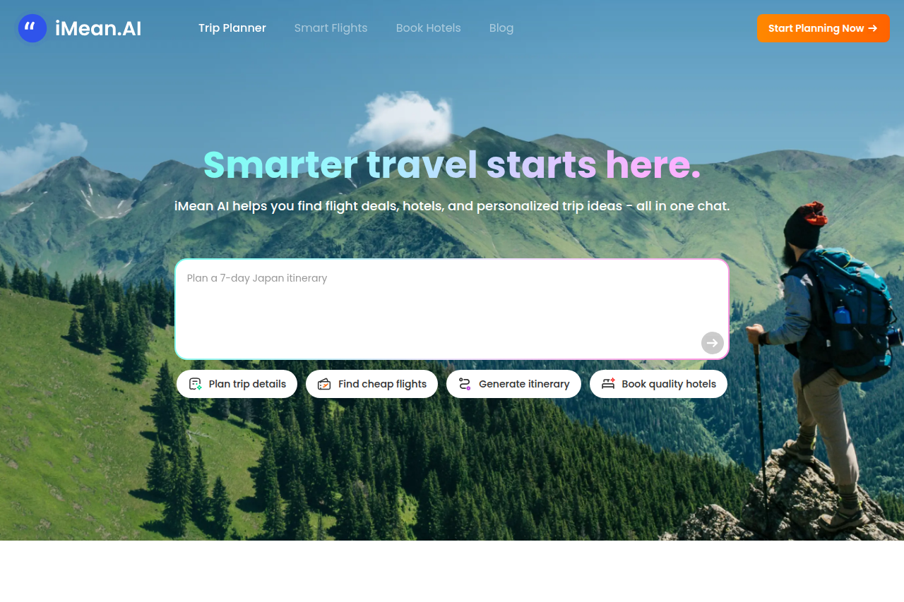 iMean AI — AI 智能旅行规划助手,一键搞定航班酒店行程 截图