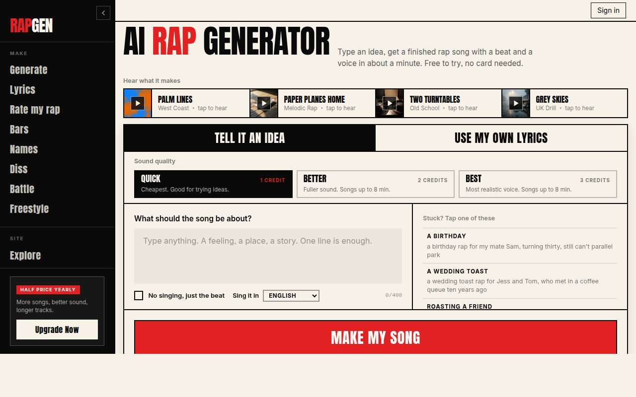 AI rap generator
