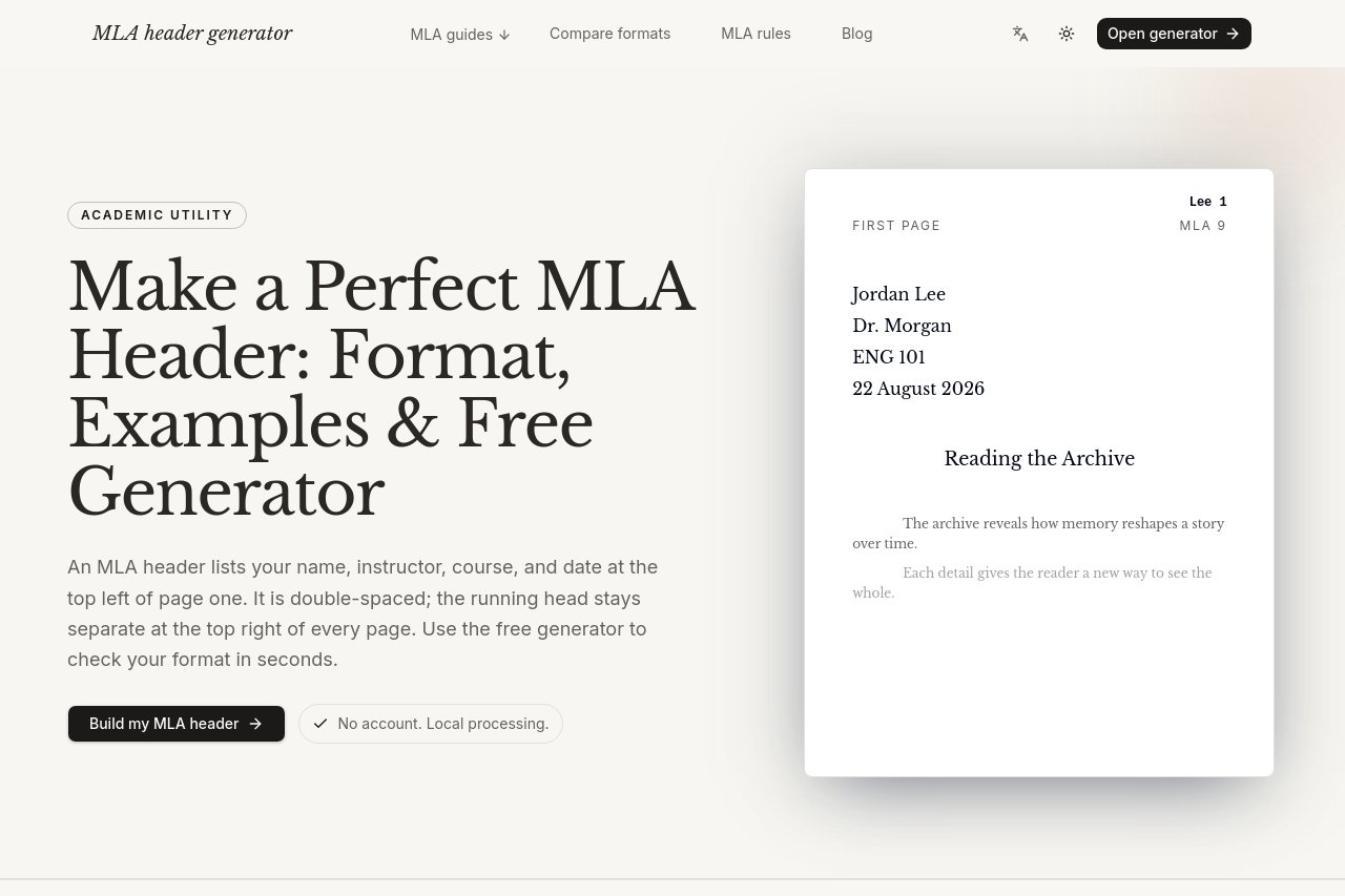 MLA header generator 截图