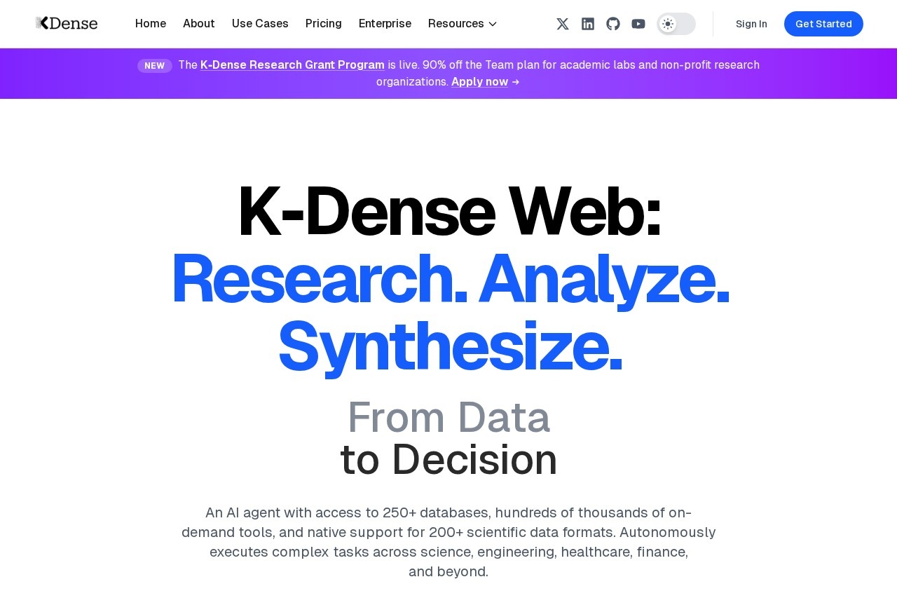 K-Dense Web | Research. Analyze. Synthesize. 截图