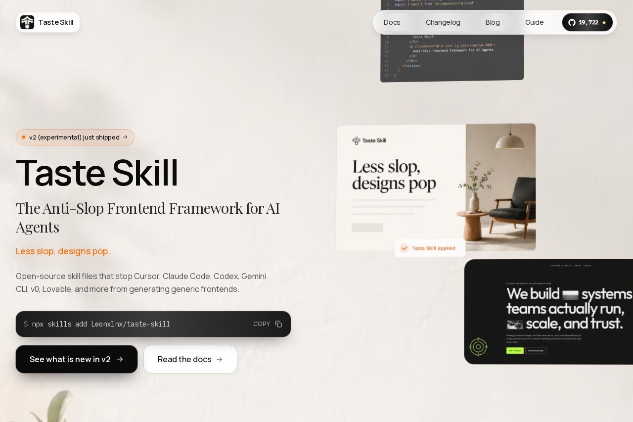 Taste Skill | The Anti-Slop Frontend Framework for AI Agents - 止泛前端 截图