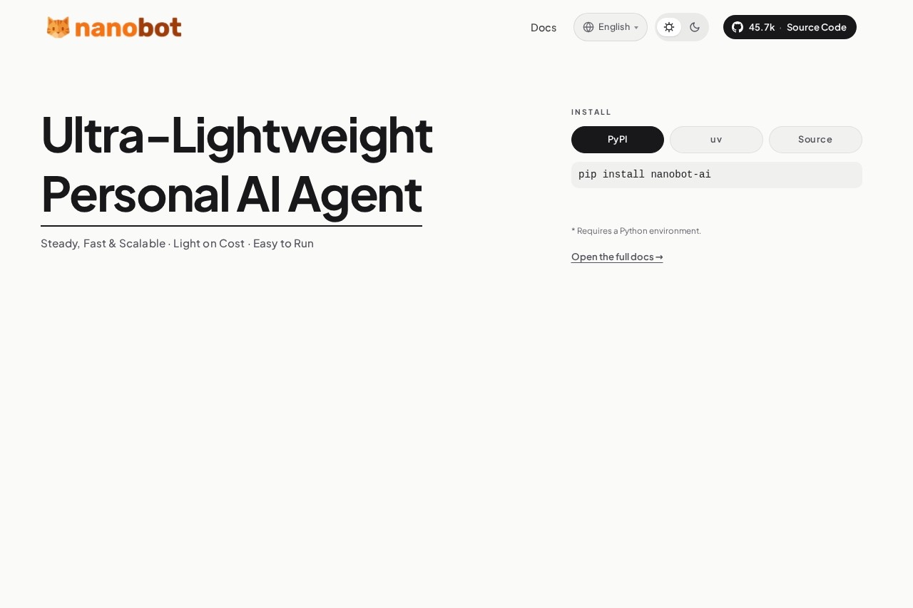 nanobot - Ultra-Lightweight Personal AI Agent - 轻量AI代理