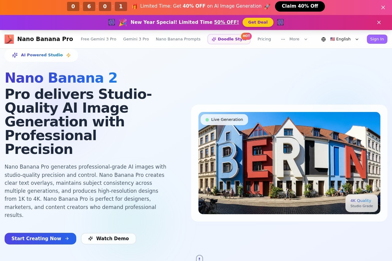Nano Banana Pro - Studio-Quality AI Image Generator with Precision Control | Nano Banana Pro