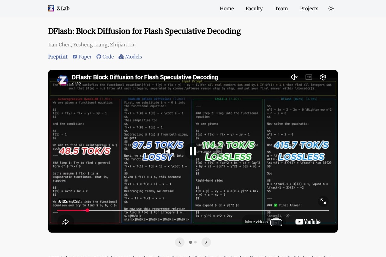 DFlash: Block Diffusion for Flash Speculative Decoding - Z Lab 截图